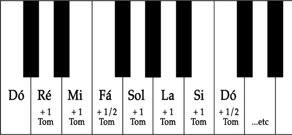 Distância de TONS entre as notas brancas (naturais)